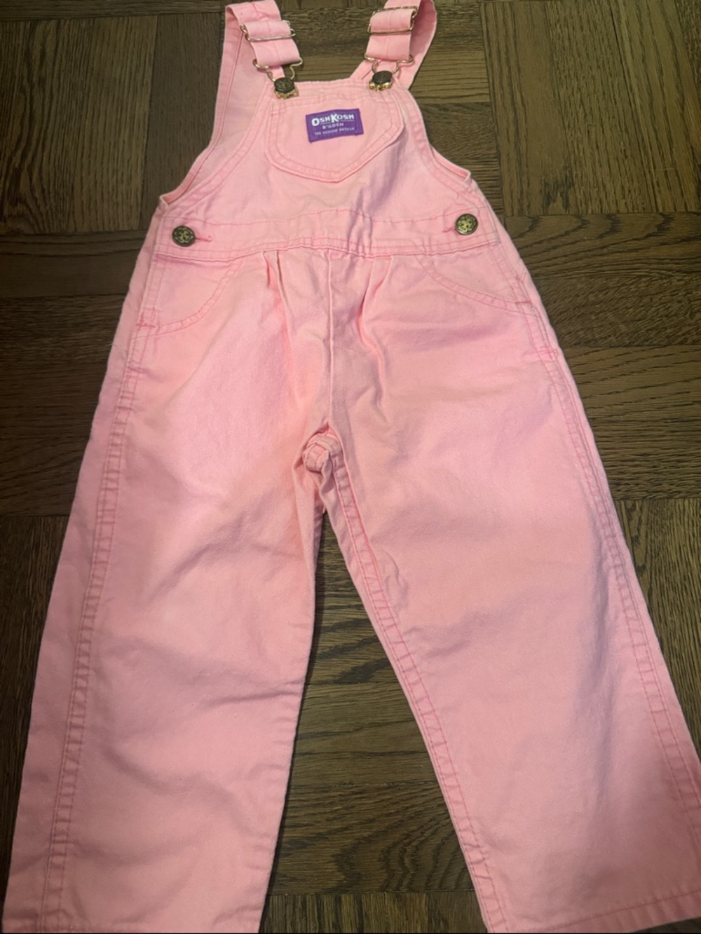 Size 3 Girls Vintage OshKosh B'gosh Light Pink Kids Cotton Overalls